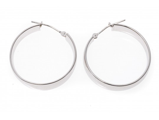 14k White Gold Classic Simple Round Hoop Earrings