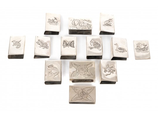 Lot Of Twelve Engraved 900 Silver Matchbook Covers