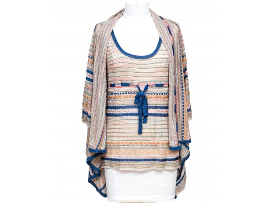 Missoni Pretty Drawstring Tank Top And Matching Cardigan Sweater Set, Size 10