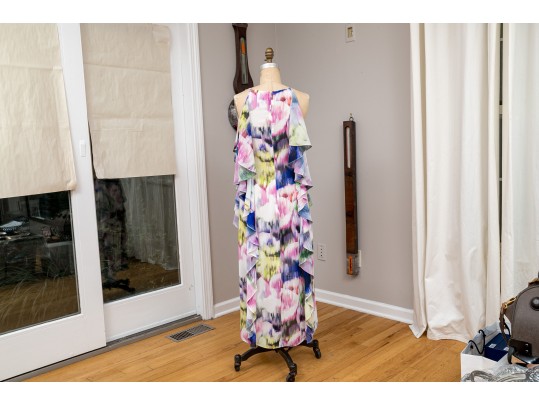 Belle By Badgley Mischka Pretty Colorful High Low Dress, Size 8