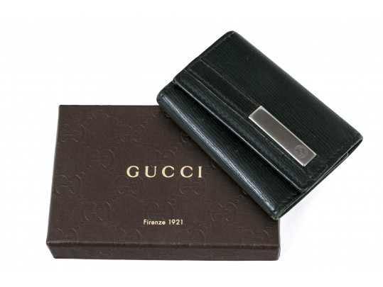 Gucci Leather Key Ring, With An Interior Slot Credit Card Holder Compartment, Boxed