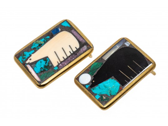 Bear Inlay Belt Buckles, Howlite Necklace And Abalone Brooch/ Pendant