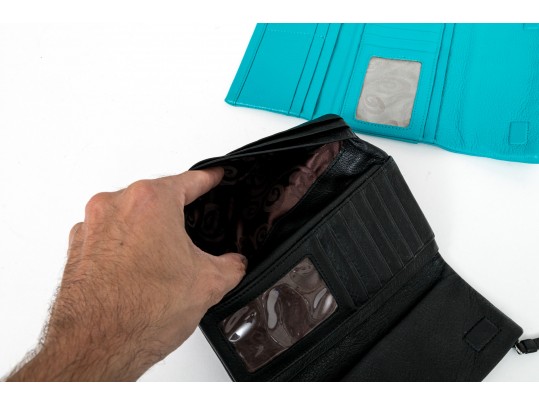 Lot Of Two Brighton Leather Wallets, Black And Turquoise