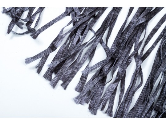 Lovely Grey Suede And Woven Large Triangular Shawl, Fringed, OSFA