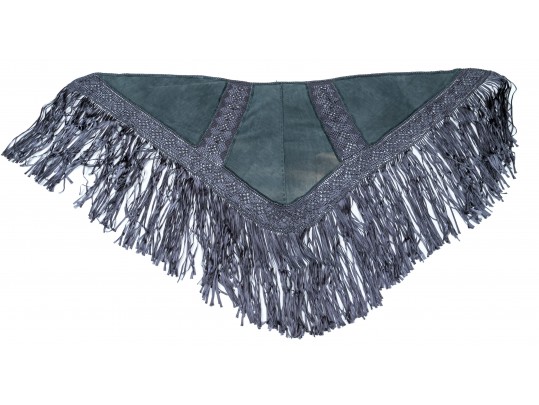 Lovely Grey Suede And Woven Large Triangular Shawl, Fringed, OSFA