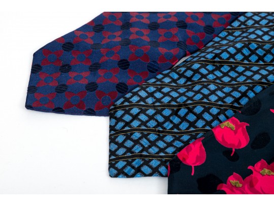 Lot Of Eight Neckties, Assorted Makers, Predominantly Blue Tones