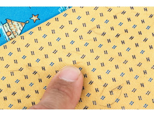 Lot Of Two Assorted Silk Neckties By Hermes, Blue And Yellow Gold Tones