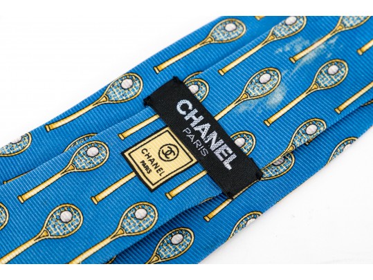 Lot Of Three Assorted Silk Neckties, Chanel And Gucci, Blue Tones