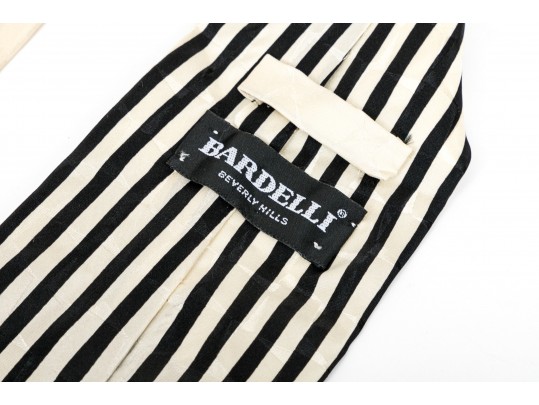 Lot Of Seven 100% Silk Neckties, Assorted Makers, Predominantly Black Tones