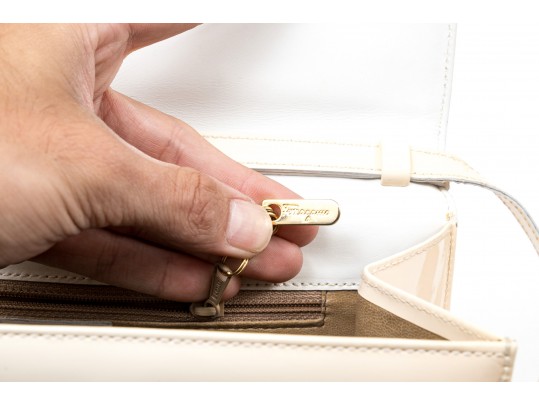 Ferragamo Handsome Ivory Patent Leather Shoulder Bag*