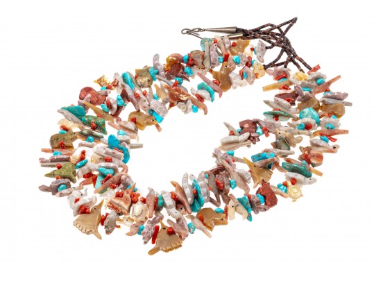 Carved Hard Stone Animal And Sterling Necklace