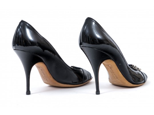 Givenchy Wonderful Black Patent Leather Peep Toe Stiletto Pumps, Size 37 1/2