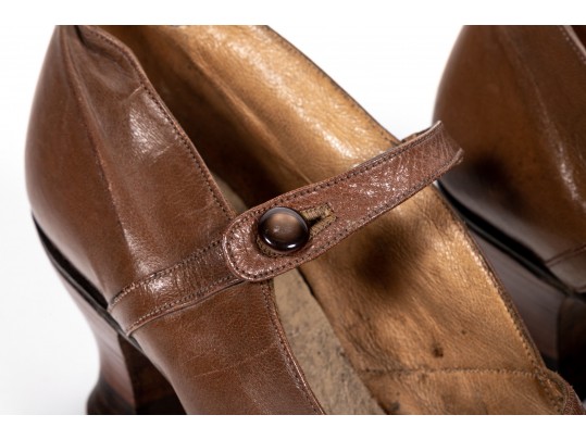 Pair Of 1920's Ladies Brown Leather Heels