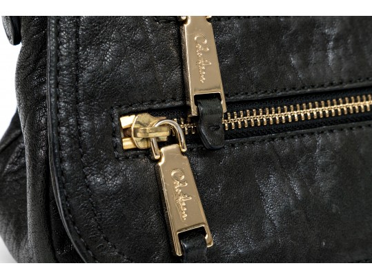 Cole Haan Pebbled Black Leather Flap Bag, Zip Pockets