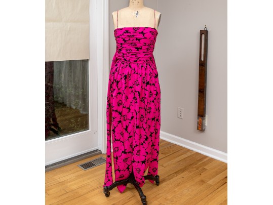 Miss O By Oscar De La Renta Lovely Fuchsia And Black Silk Long Dress, Size 10