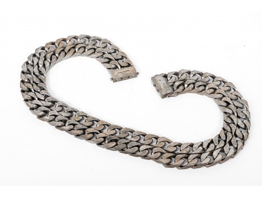 Saint Laurent, Paris Edgy Wide Two Row Steel Curb Link Chain With A Patinated Finish