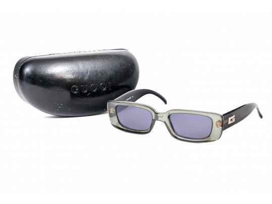 Gucci Elegant Greyish Green/brownish Purple Acrylic Sunglasses, With Case