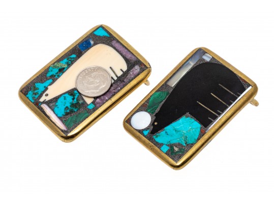 Bear Inlay Belt Buckles, Howlite Necklace And Abalone Brooch/ Pendant