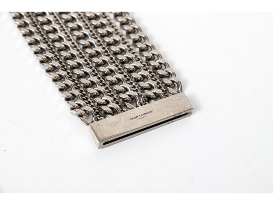 Saint Laurent, Paris Fabulous Ultra Wide Steel Curb Link Chain Bracelet**