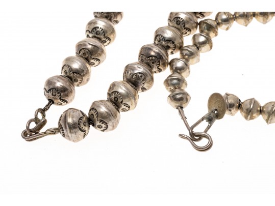 Two Sterling Silver Graduated Beaded Necklaces