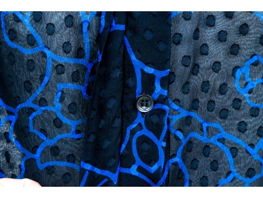 Chanel Boutique Black And Blue Long Sleeved Sheer Blouse, Size 40