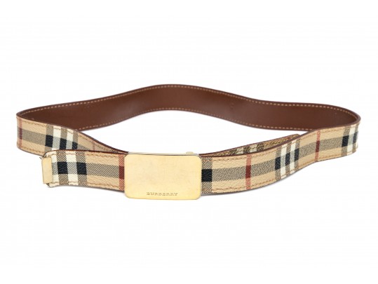 Burberry Classic Plaid Leather Belt With Clamp Buckle Closure, 30/75