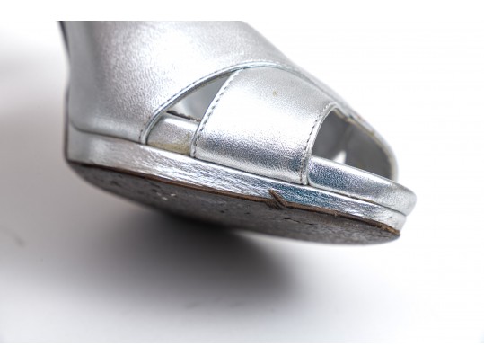 Sergio Rossi Fabulous Silver Metallic Peep Toe Slingbacks, Size 37