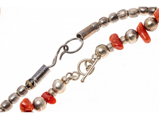 Carnelian And Coral Strung Beaded Necklaces