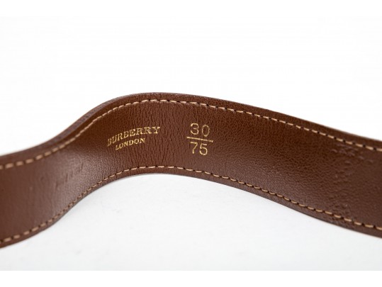 Burberry Classic Plaid Leather Belt With Clamp Buckle Closure, 30/75