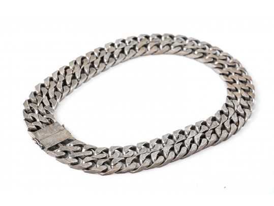 Saint Laurent, Paris Edgy Wide Two Row Steel Curb Link Chain With A Patinated Finish