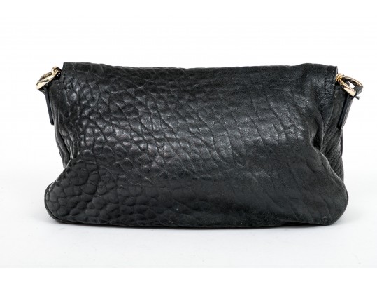 Cole Haan Pebbled Black Leather Flap Bag, Zip Pockets