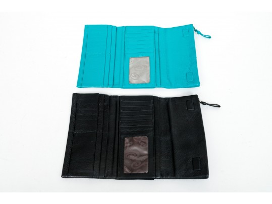 Lot Of Two Brighton Leather Wallets, Black And Turquoise