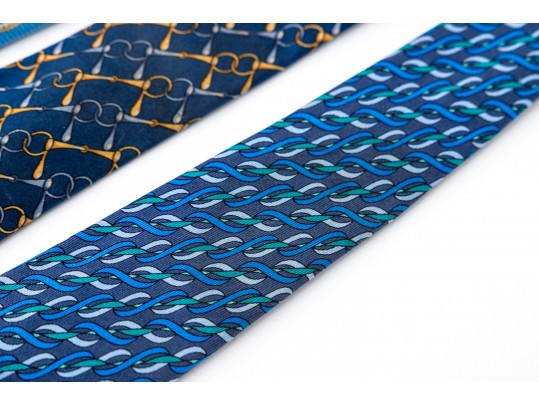 Lot Of Three Assorted Silk Neckties, Chanel And Gucci, Blue Tones
