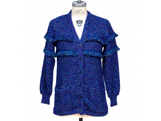 Missoni Funky Vintage Blue Knit And Fringed Cardigan Sweater
