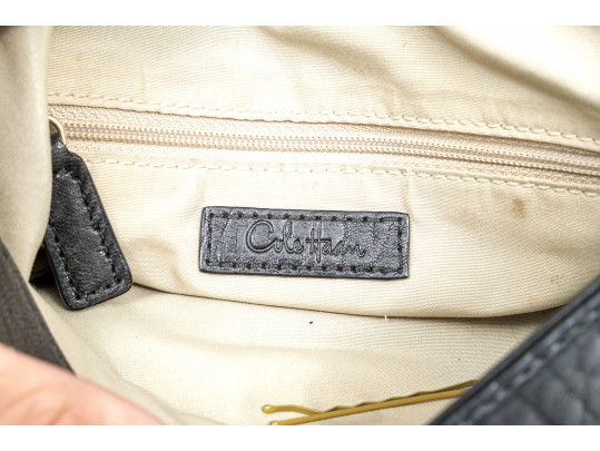 Cole Haan Pebbled Black Leather Flap Bag, Zip Pockets
