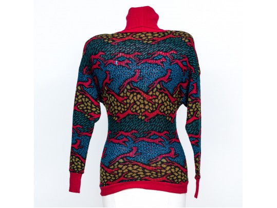 Missoni Vintage Knit Red And Blue Turtleneck, See Conditions