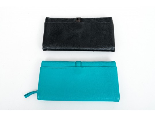 Lot Of Two Brighton Leather Wallets, Black And Turquoise