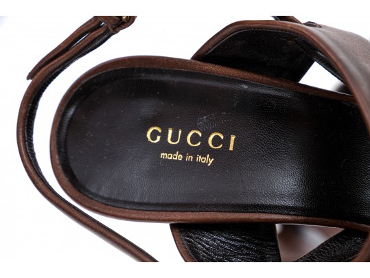 Gucci Striking Brown Bamboo Horsebit Sandals, Size 37
