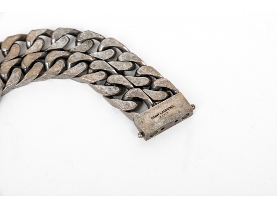 Saint Laurent, Paris Edgy Wide Two Row Steel Curb Link Chain With A Patinated Finish