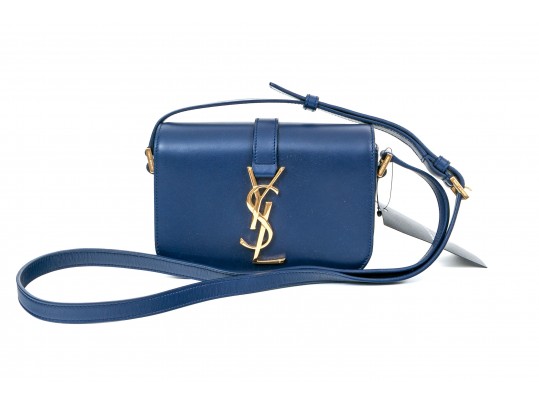 Yves St. Laurent Lovely Blue Marine Monogrammed Front Shoulder Bag, $1219- Retail