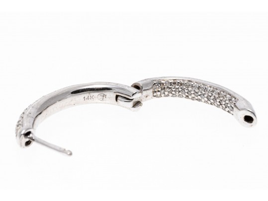 14k White Gold Beautiful Contemporary Pave Diamond Hoop Earrings, App. 0.41 TCW