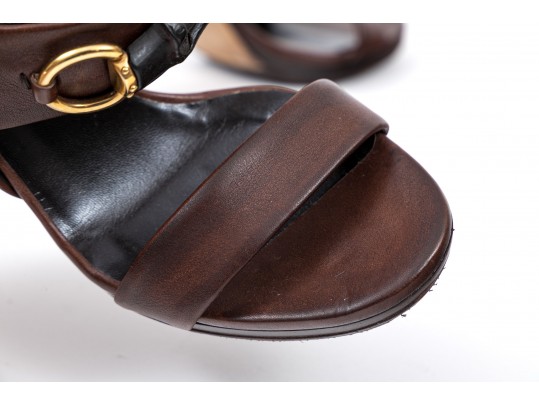 Gucci Striking Brown Bamboo Horsebit Sandals, Size 37