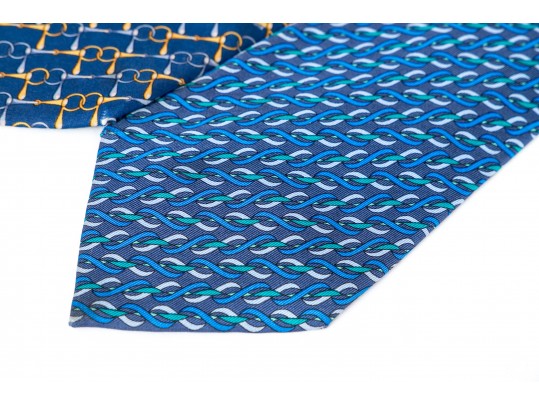 Lot Of Three Assorted Silk Neckties, Chanel And Gucci, Blue Tones
