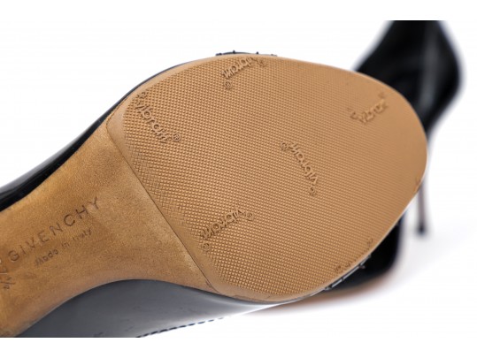 Givenchy Wonderful Black Patent Leather Peep Toe Stiletto Pumps, Size 37 1/2