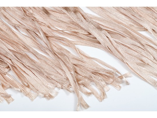 Pretty Beige Suede And Woven Large Triangular Shawl, Fringed, OSFA