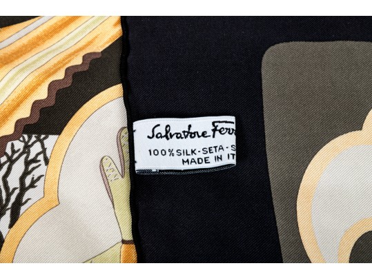 Lot Of Two Handsome Silk Scarves, Including Salvatore Ferragamo