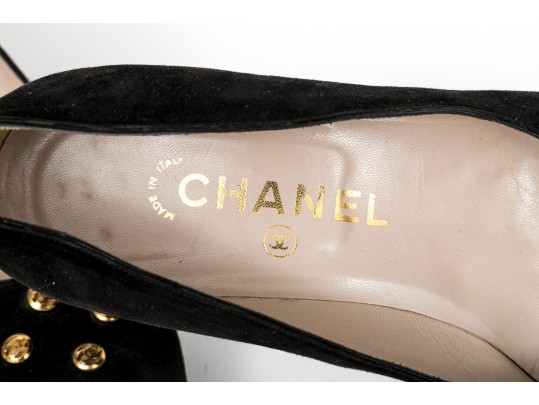 Chanel Black Studded Kitten Heels
