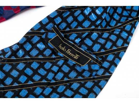 Lot Of Eight Neckties, Assorted Makers, Predominantly Blue Tones