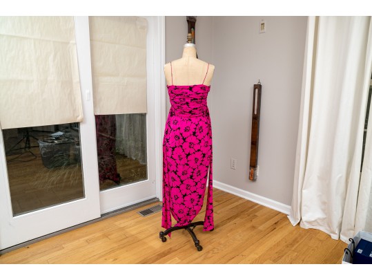 Miss O By Oscar De La Renta Lovely Fuchsia And Black Silk Long Dress, Size 10
