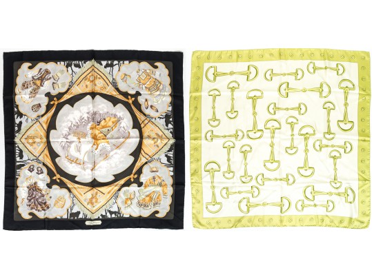 Lot Of Two Handsome Silk Scarves, Including Salvatore Ferragamo